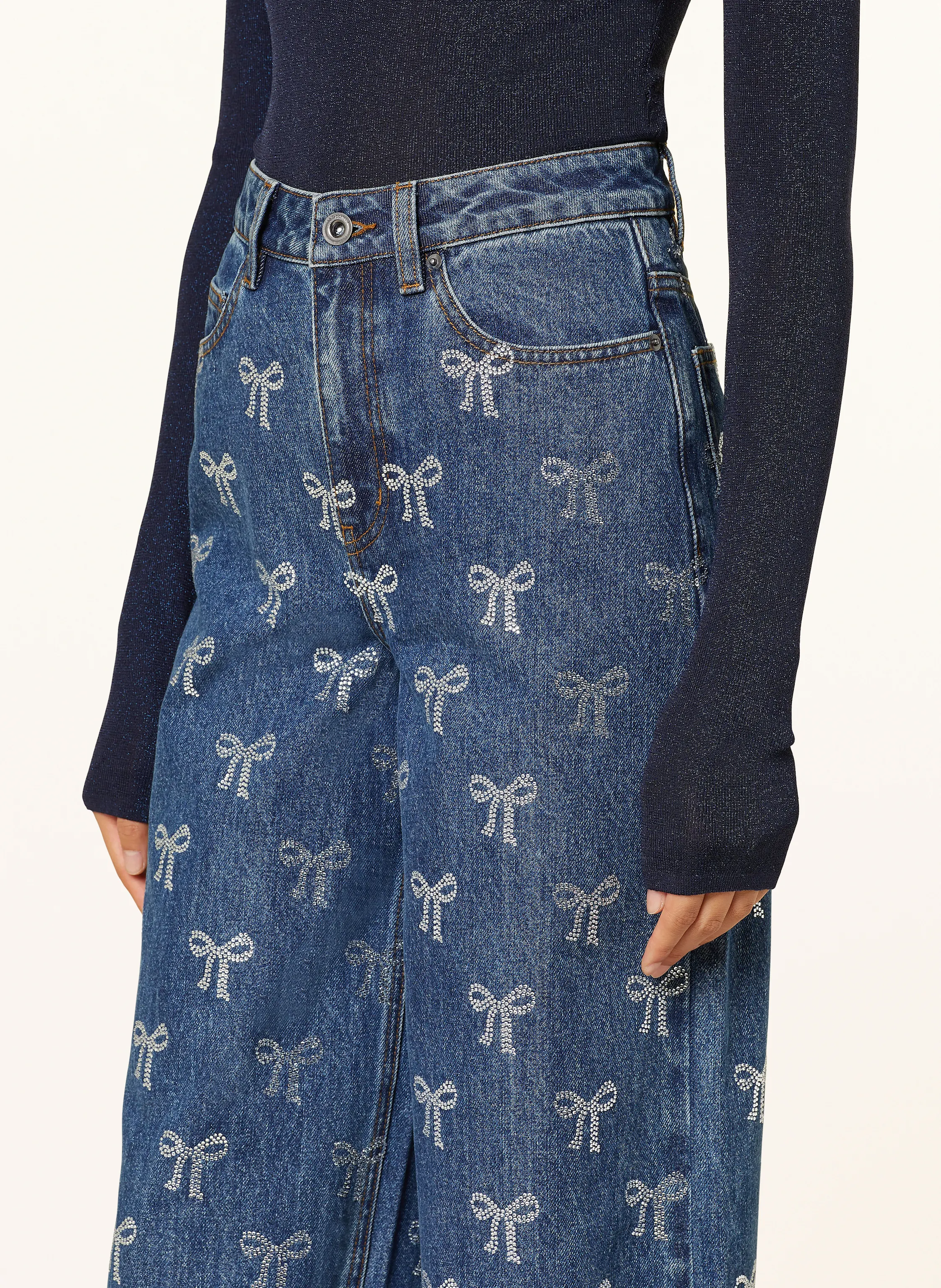 self-portrait Straight Jeans mit Schmucksteinen