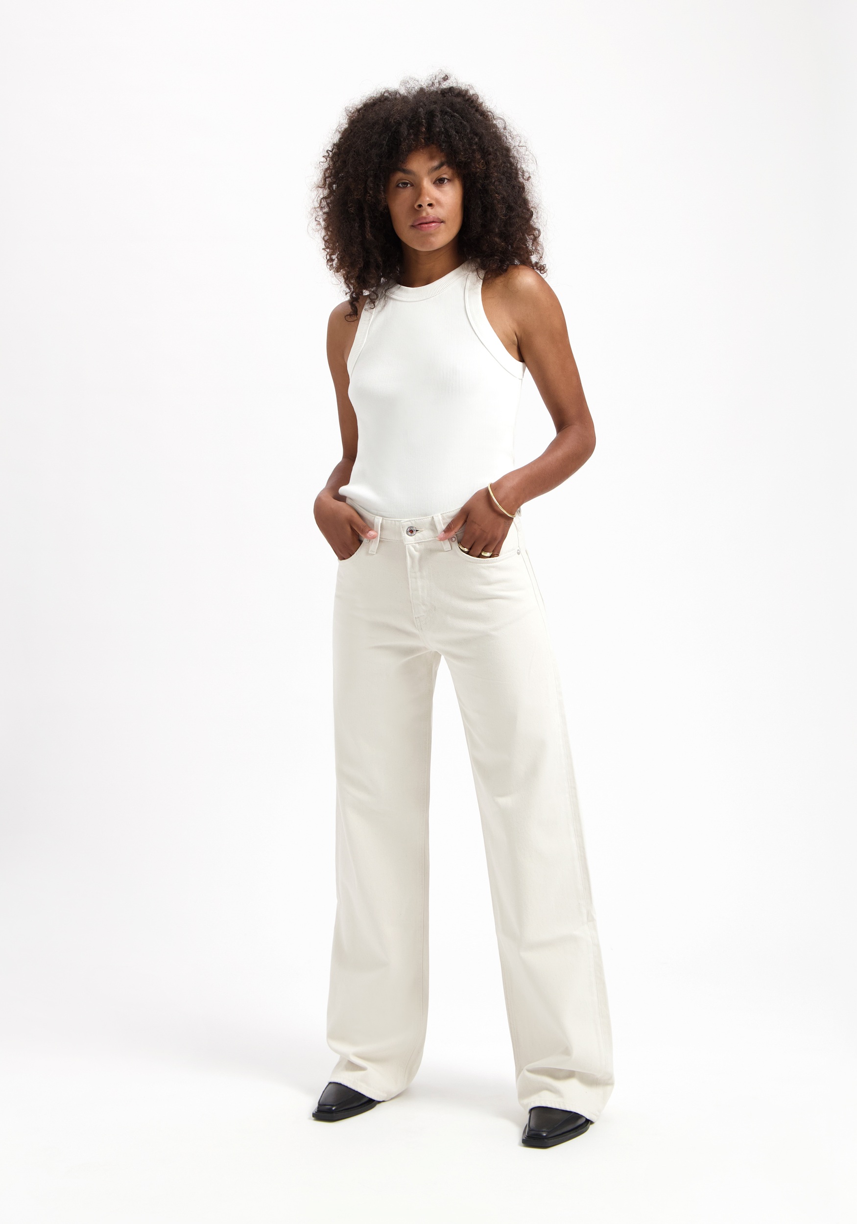 Kuyichi Damen-Jeans Harper Loose Flare Ecru