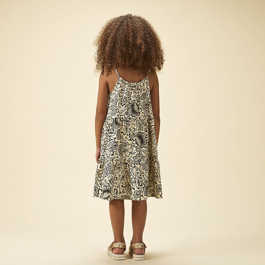 Robe sans manches volantée imprimé floral pour fille - Ecru