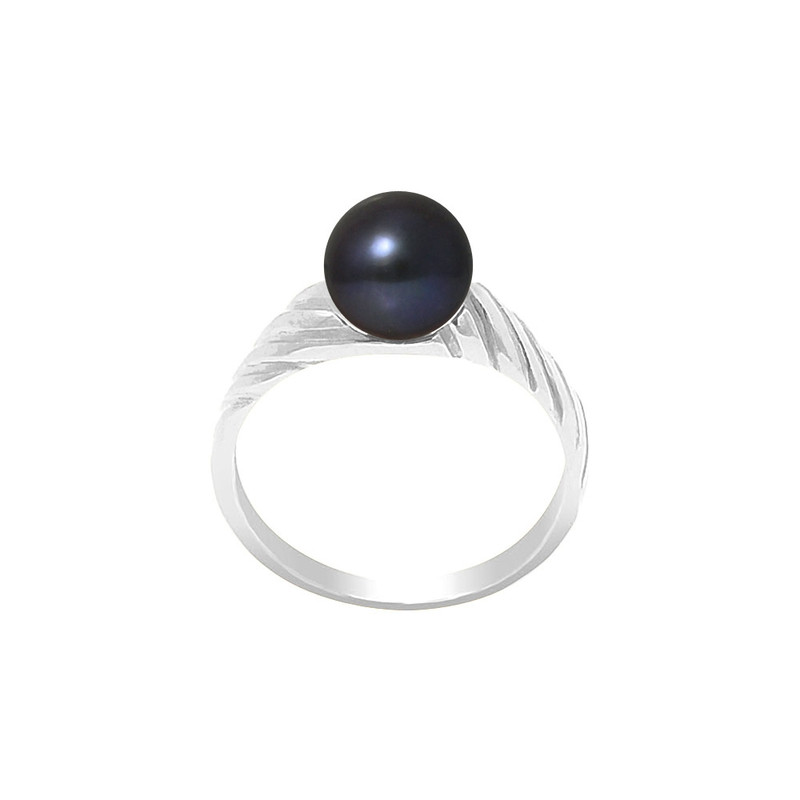Bague Perle de Culture d'eau douce 7-8 mm Noire et Argent 925/1000