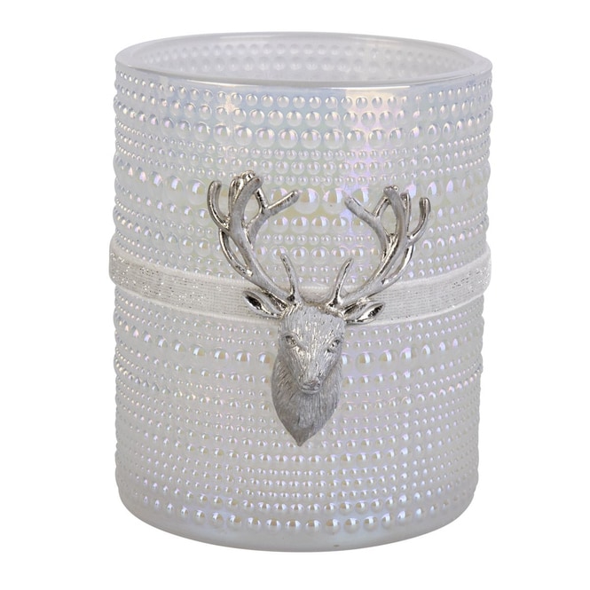 Windlichtglas - Hirsch - silber - ca. 10 x 12,5 cm