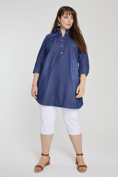 Bellieva-Longbluse, Hemdkragen, Taillenband, Langarm, GOTS