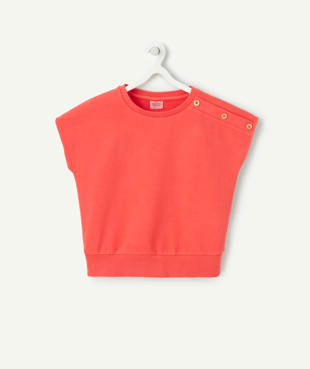 sweat sans manches fille en fibres recyclées rouge avec boutons