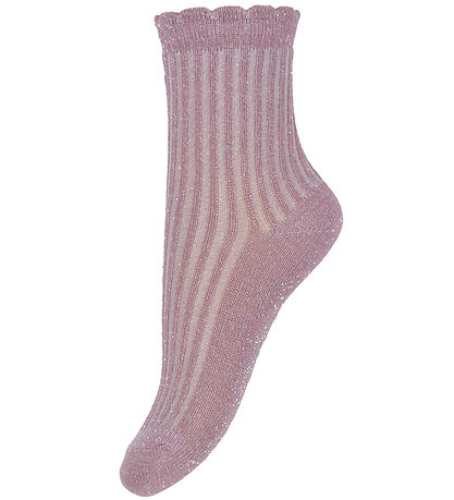 Minymo Socken - 2er-Pack - Dunkelbraun Orchid m. Glitzer