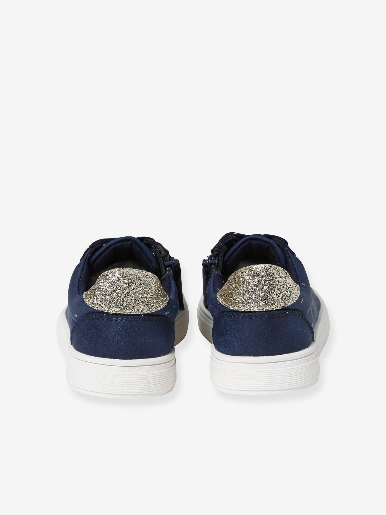 Tênis azul estampado com cadarço e zíper para meninas
