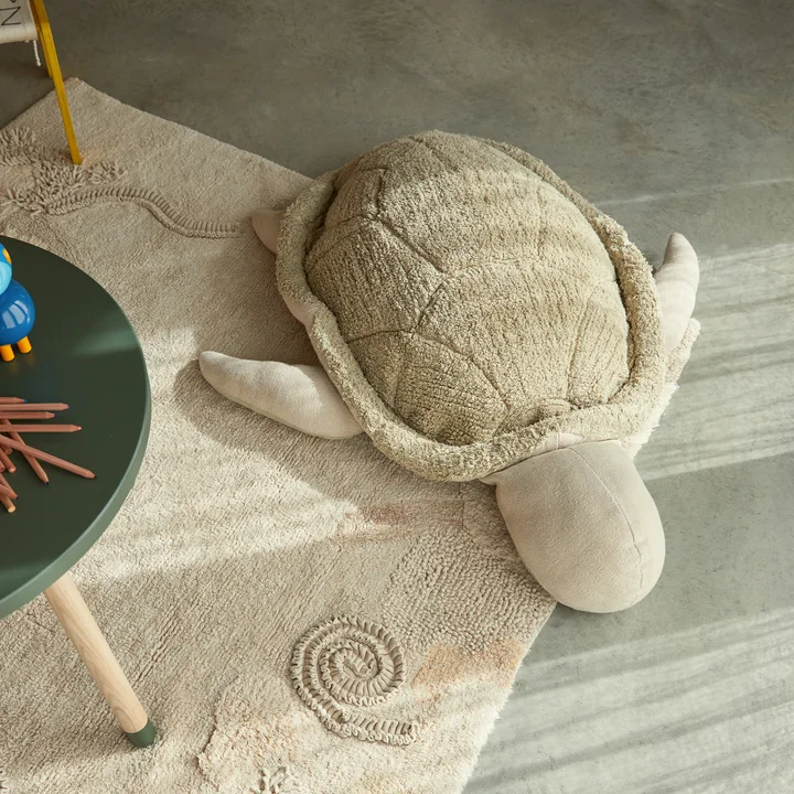 Lorena Canals - Sea Turtle Pouf, 85 x 115 cm, olive / natur