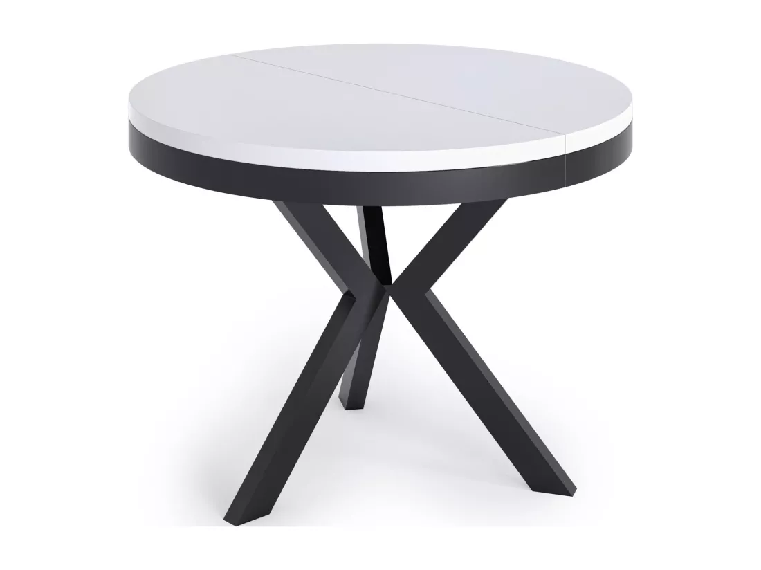 Table à Manger Ronde Extensible Style Loft - Grande Table Industrielle Avec Pieds En Métal - Gain De Place Pour Salon Et Séjour - Blanc - 100 à 140 Cm