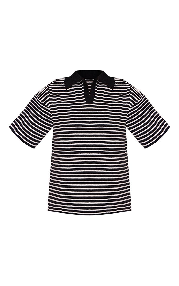 Noir Haut Oversize À Col Avec Rayures En Maille