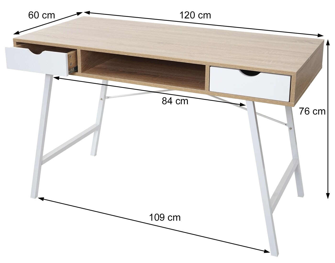Schreibtisch MCW-E92, Bürotisch Computertisch, 3D-Struktur 120x60cm ~ naturbraun weiß
