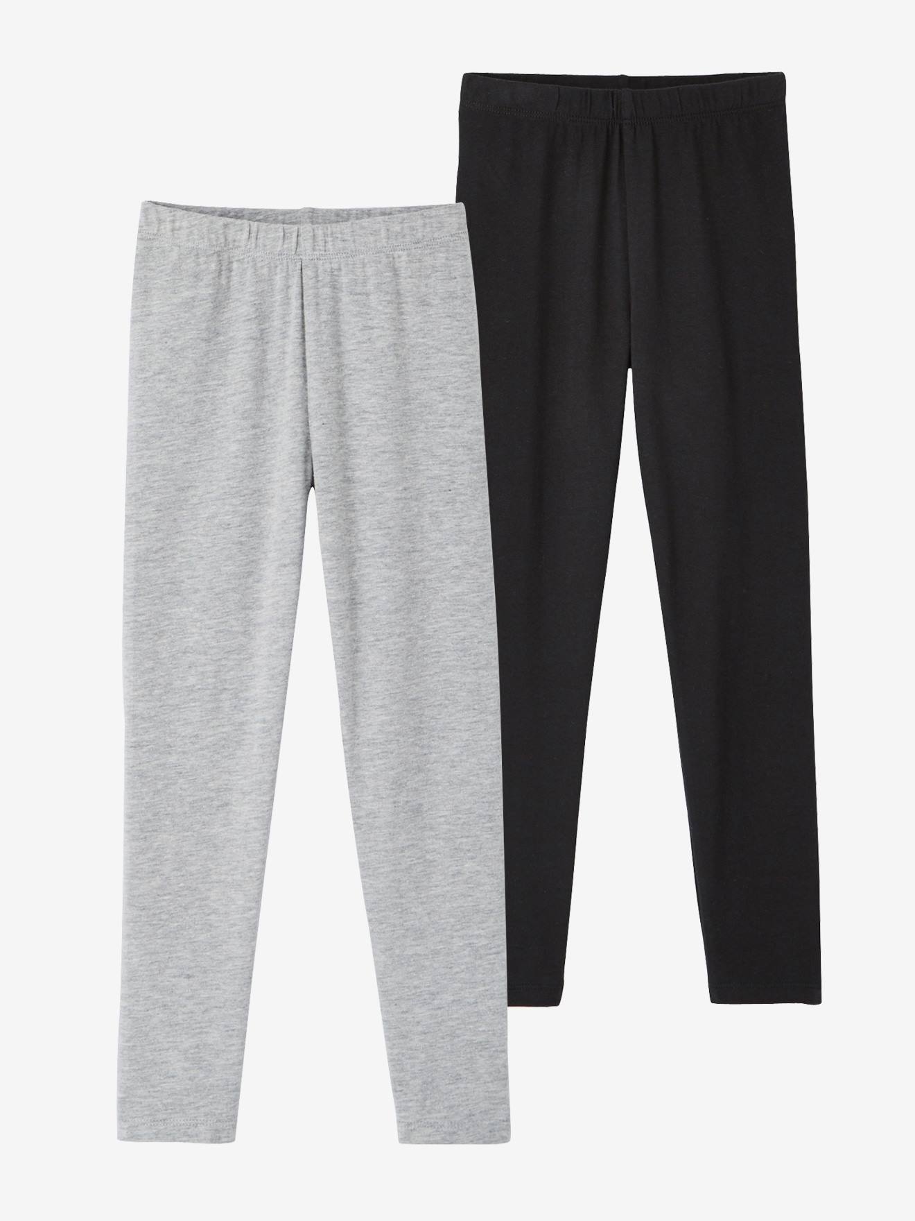 Conjunto de 2 leggings sortidas para meninas, lisas e cinza escuro.