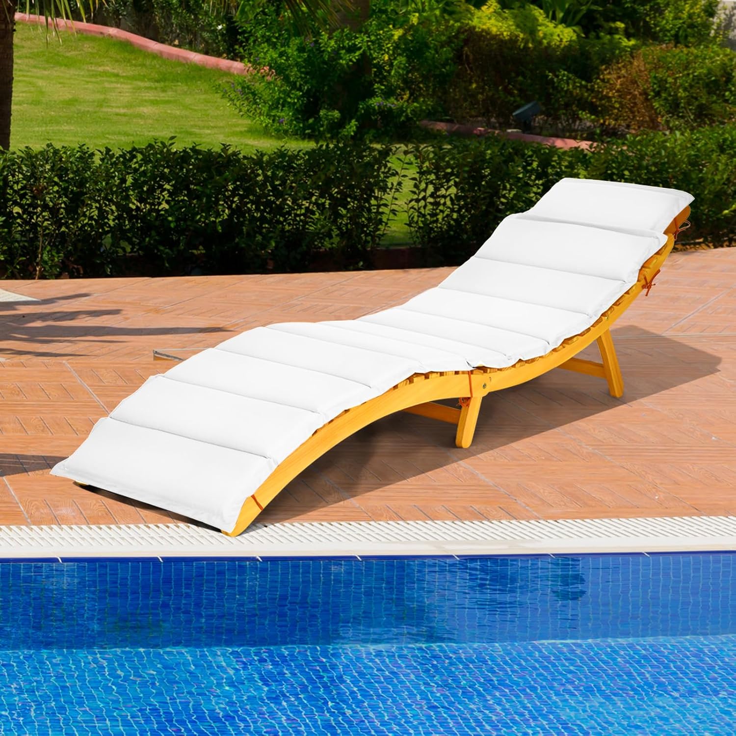 COSTWAY Sonnenliege klappbar mit Auflage, Gartenliege Holz mit klappbarer Kopfstütze, ergonomischer Liegestuhl, Terrassenliege bis 180 kg belastbar, Holzliege für Garten, Terrasse, Hinterhof