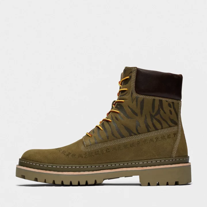 Bota Timberland x CLOT Future73 Timberloop de 6 polegadas para homem, na cor verde-escura.