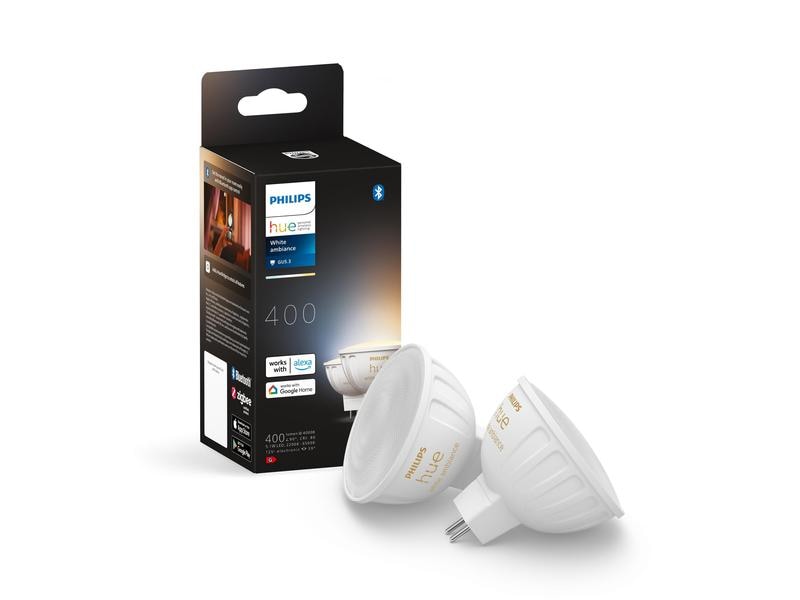 Philips Hue Leuchtmittel White Ambiance MR16 Doppelpack 400 Smartes Spot-Leuchtmittel für Leuchten mit GU5.3 Sockel