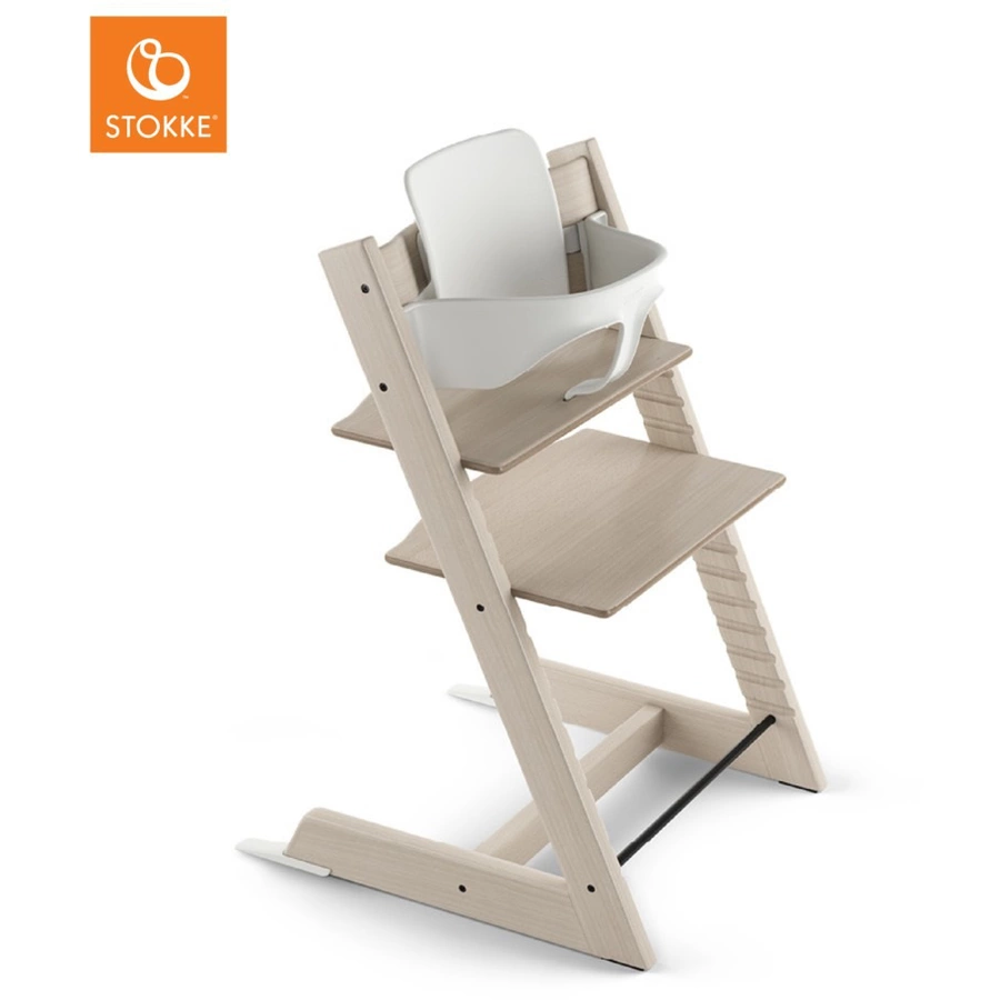 STOKKE® Tripp Trapp® Hochstuhl Buche Whitewash + gratis Baby Set weiß