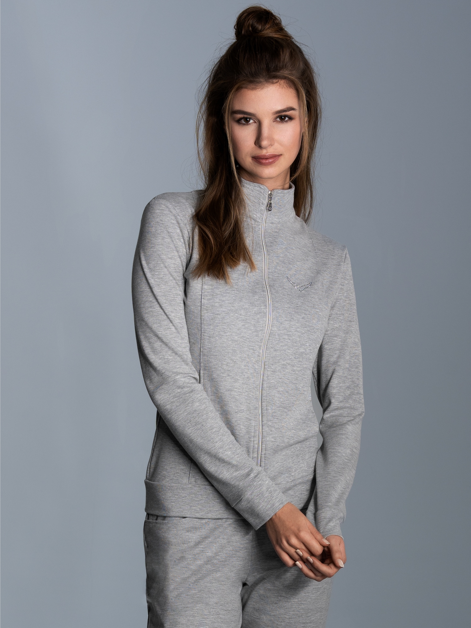 Jacke veredelt mit Kristallsteinen Grau-melange