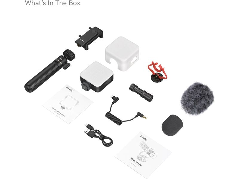 Smallrig Stativ Smartphone Vlog Kit VK-50 Kompaktes und tragbares Stativ mit Smartphone-Halterung, LED-Videoleuchte und Mikrofon