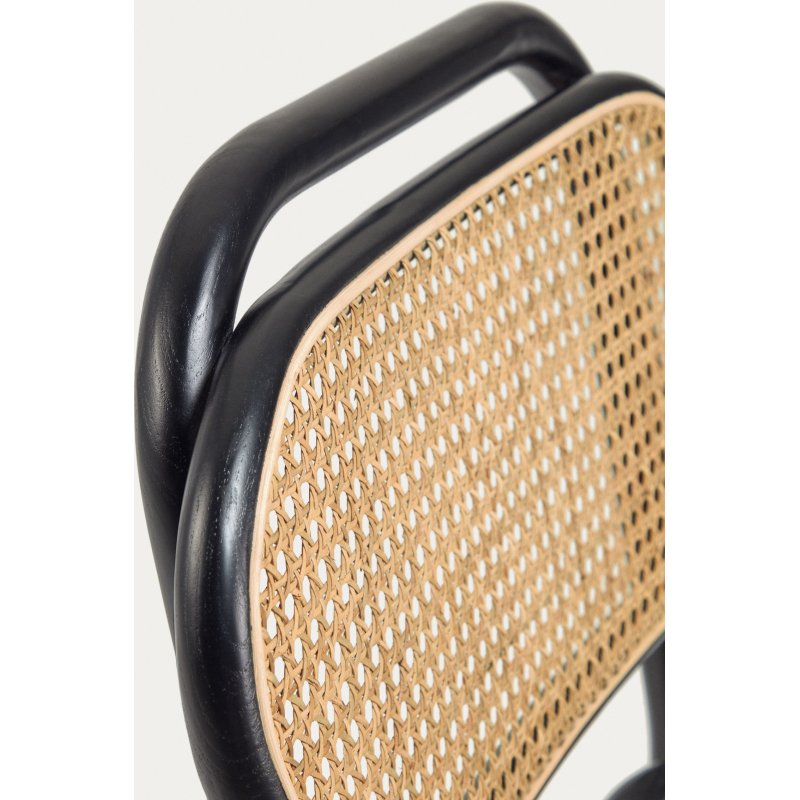 Chaise Doriane en bois d'orme massif finition laqué noir et siège en tissu