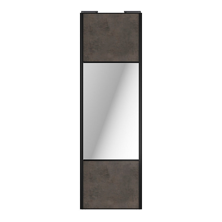 Porte de placard coulissante avec miroir gris antique profil noir GoodHome Arius H. 248,5 x L. 77.2 cm + amortisseurs