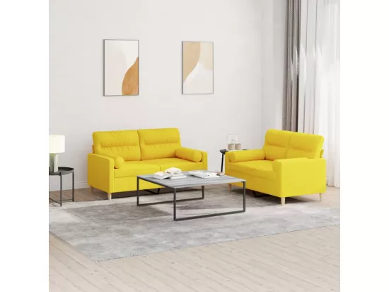 Ensemble de canapés 2 pièces avec coussins jaune clair tissu