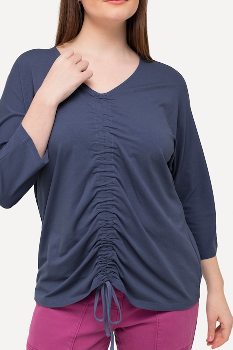 T-Shirt, Raffung, V-Ausschnitt, 3/4-Arm, Biobaumwolle