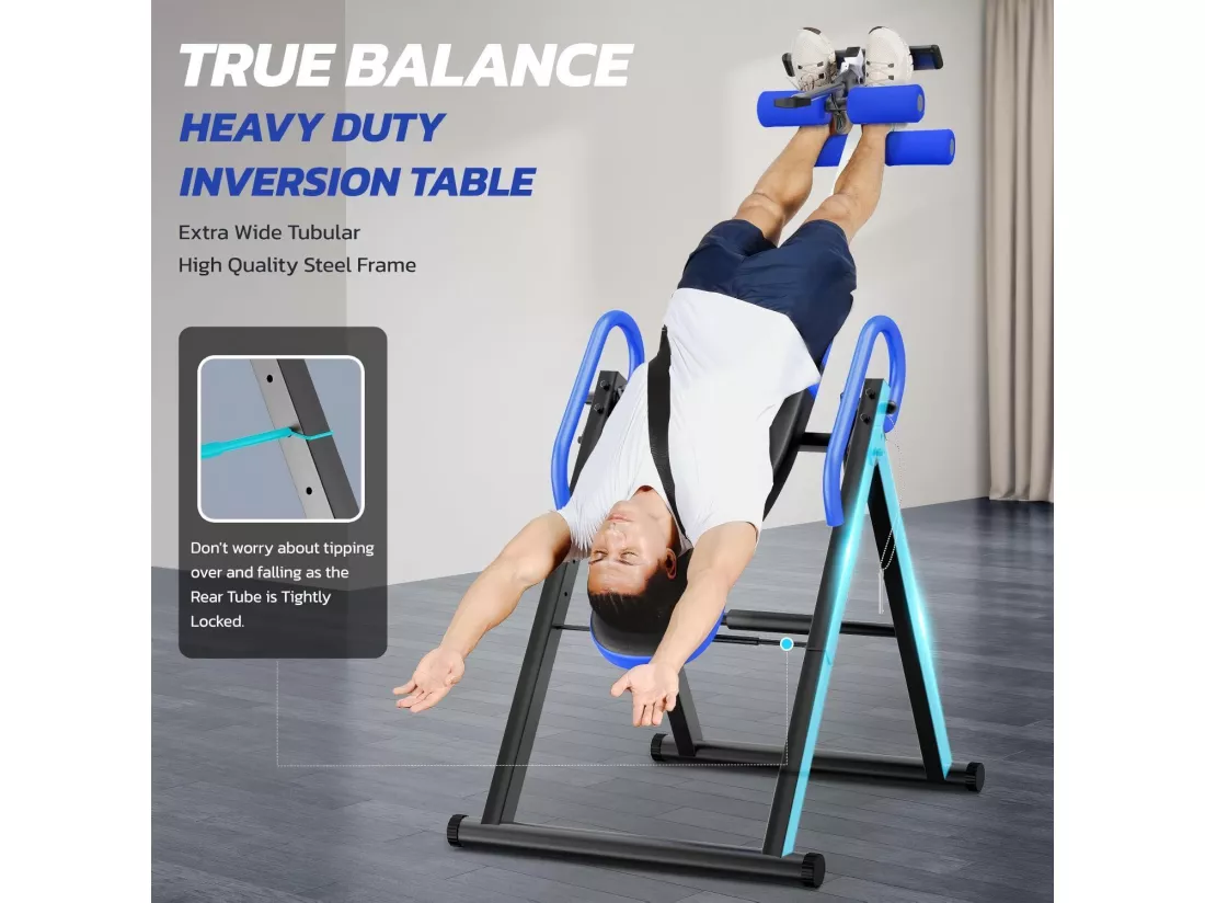 Table d'inversion de musculation pliable, entraîneur de gravité, charge max. 136 Kg, pour taille de l'utilisateur 150 à 195CM