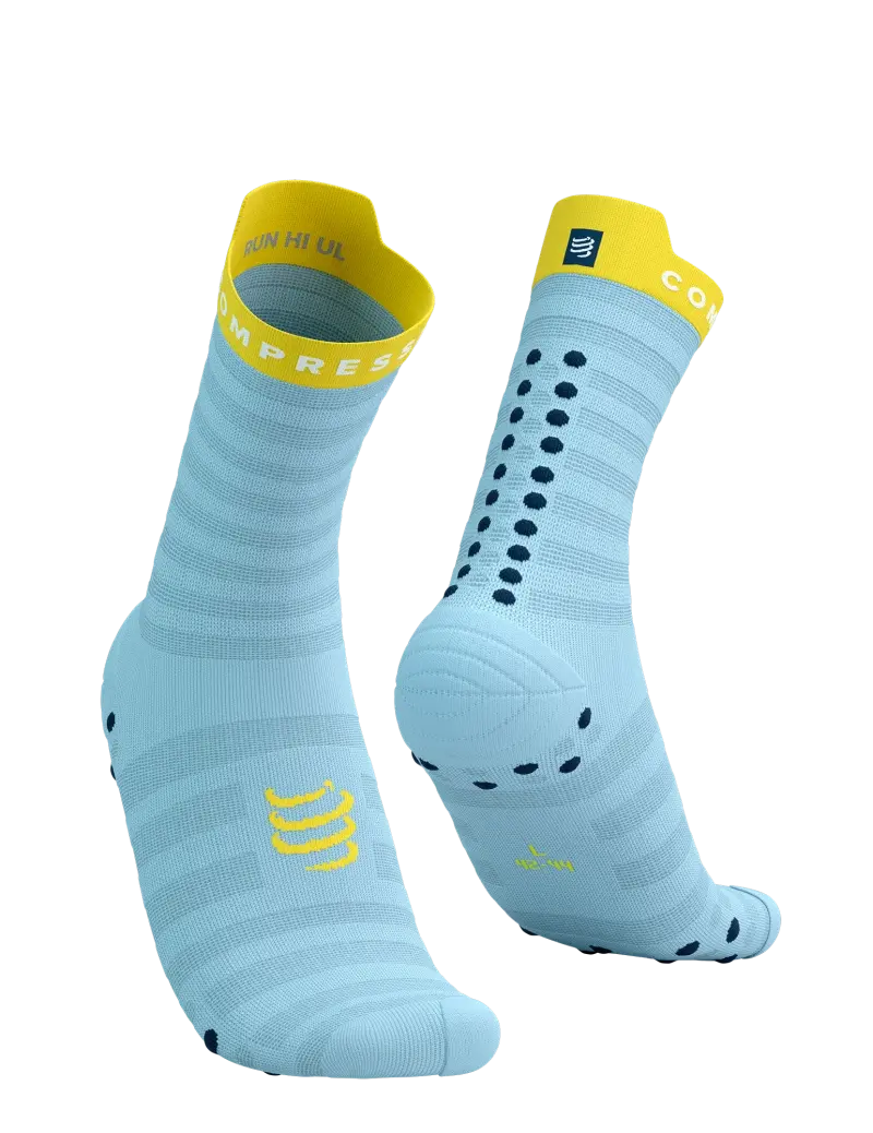 Compressport Pro Racing v4.0 Ultralight Run High Compressiesokken Blauw/Geel
