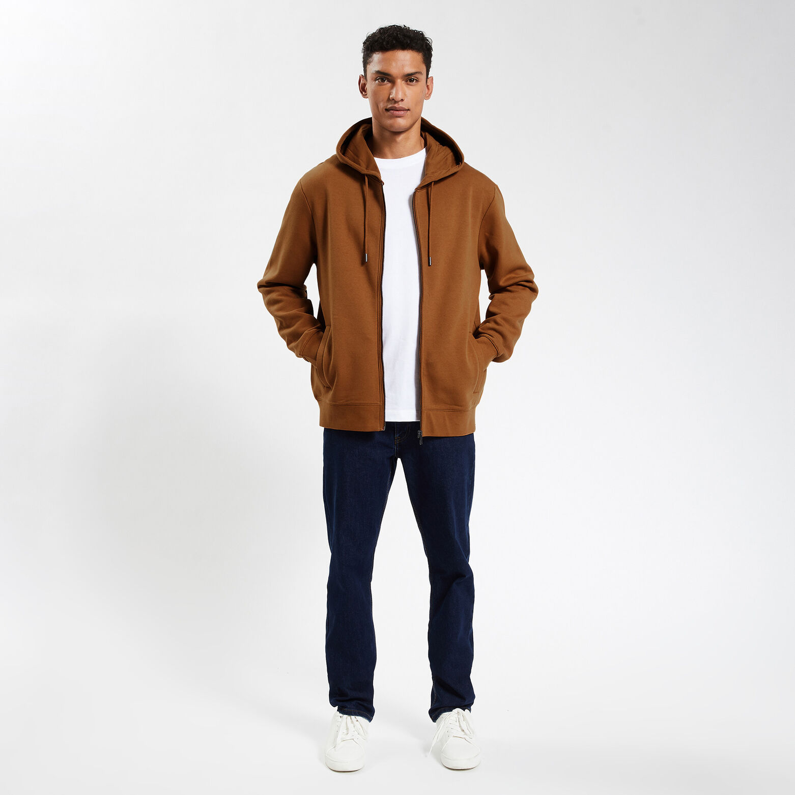 Sweat à capuche zippé Camel