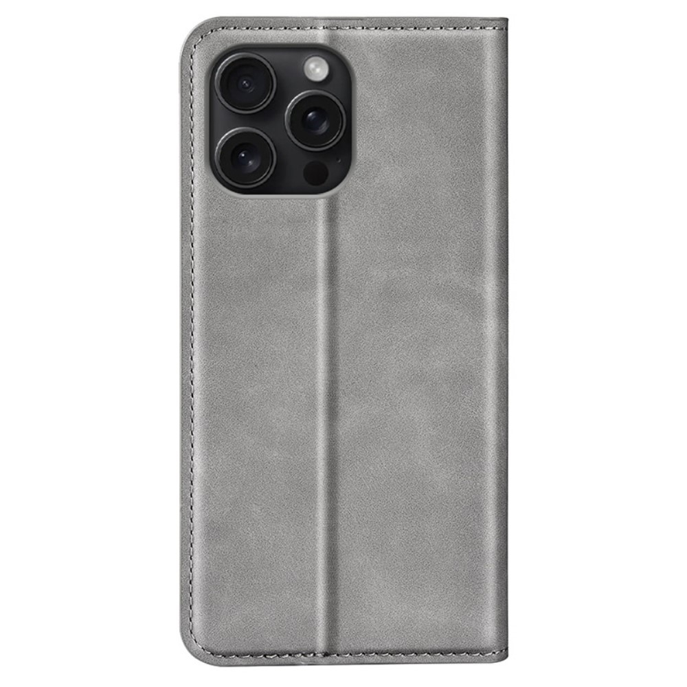 iPhone 16 Pro Max Vintage Leder Tasche Flip Cover Fashion Design - Grau
