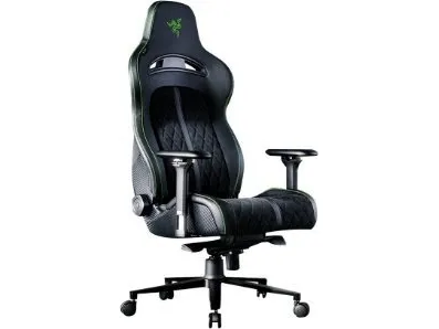 Razer Enki Pro - Spillestol - armstøtter - T-formet - vippe - drejeled - syntetisk læder, aluminium, stål, alcantara, højdensitets polyuretan støbt skum, elastomerisk polyuretan (EPU) - sort, grøn