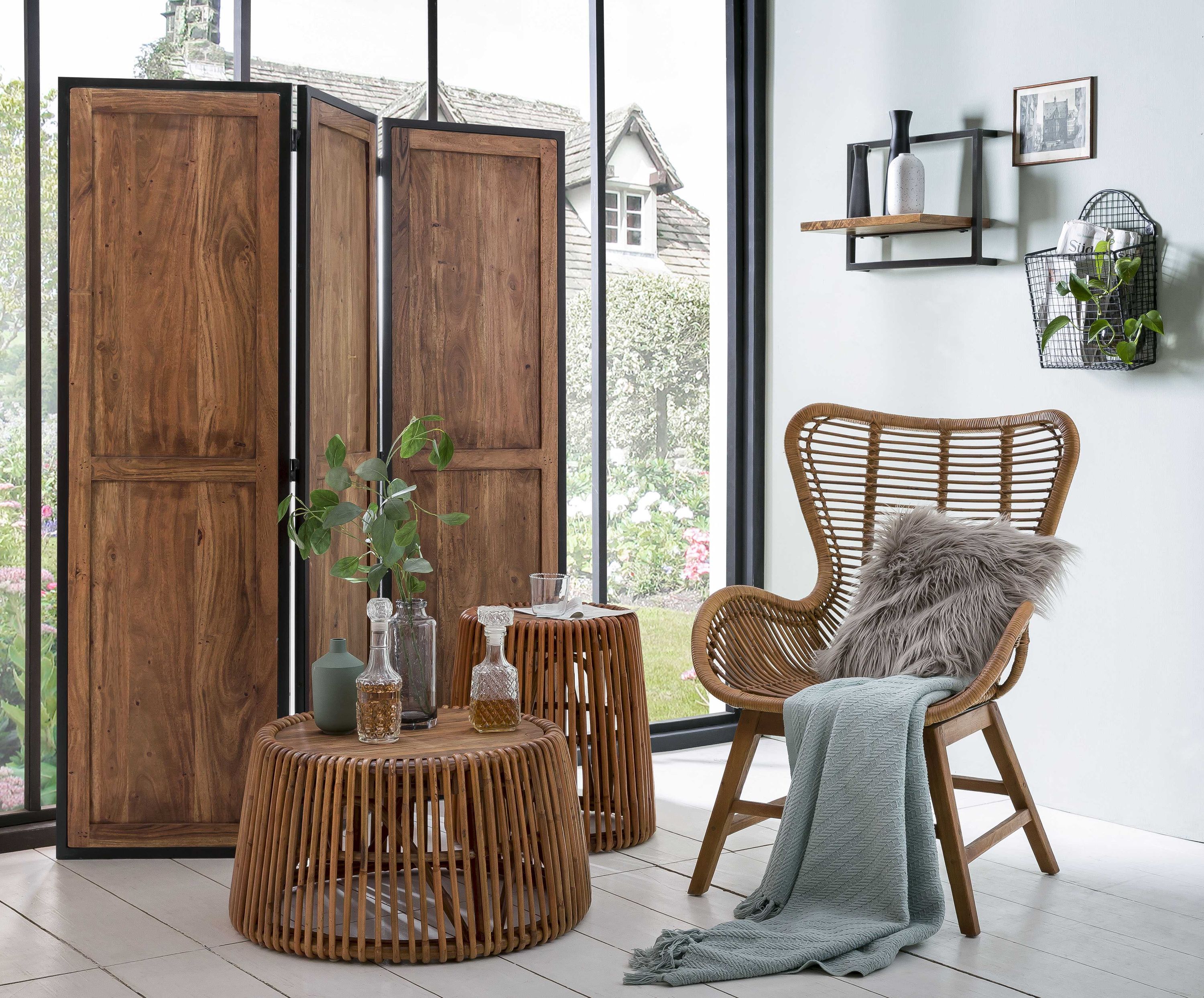 Sessel Rattan natur Relaxchair Relaxsessel Wohnzimmerstuhl Teakholz Stuhl