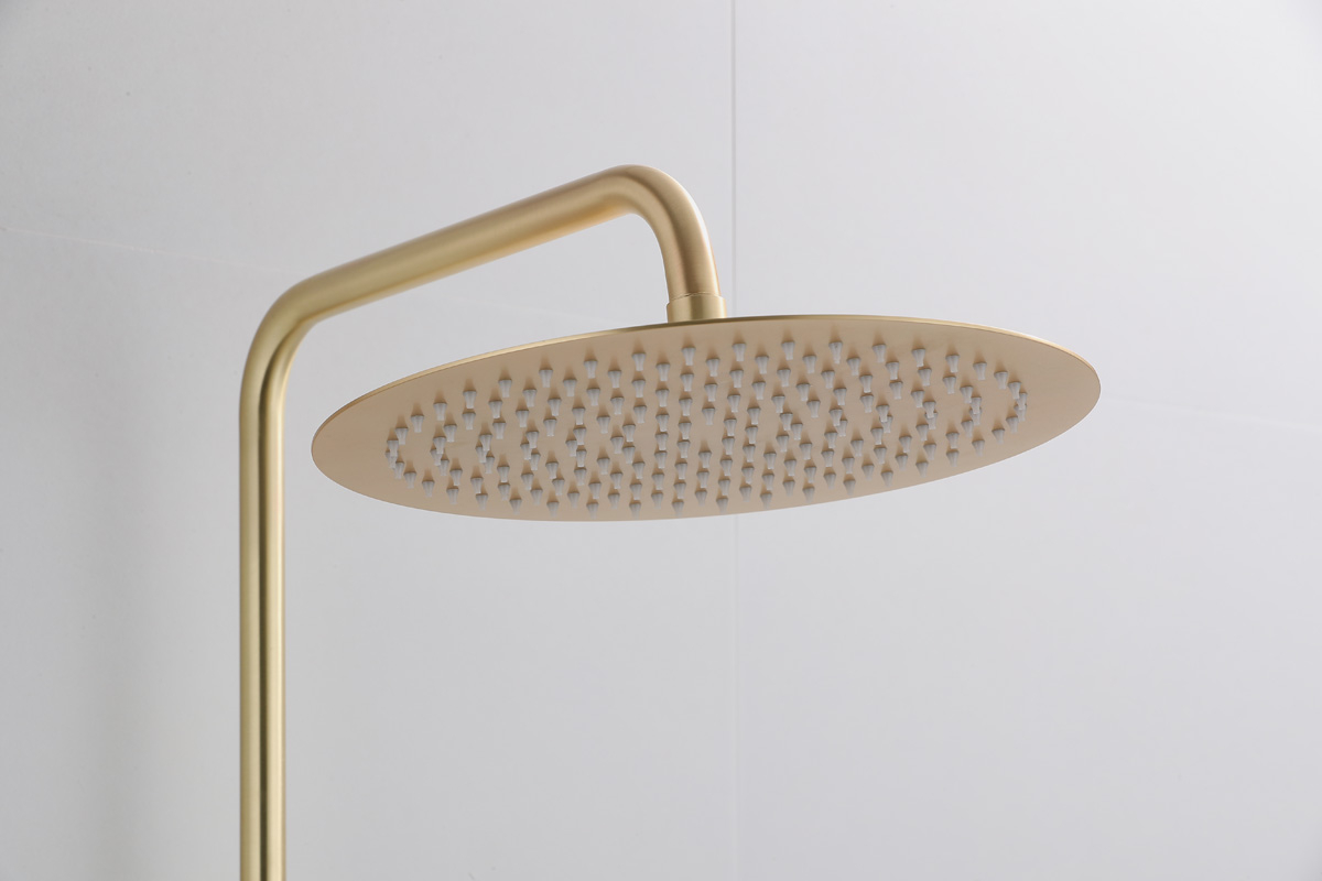 Saniclear Brass Pro opbouw regendouche geborsteld messing / mat goud 30cm hoofddouche staaf handdouche