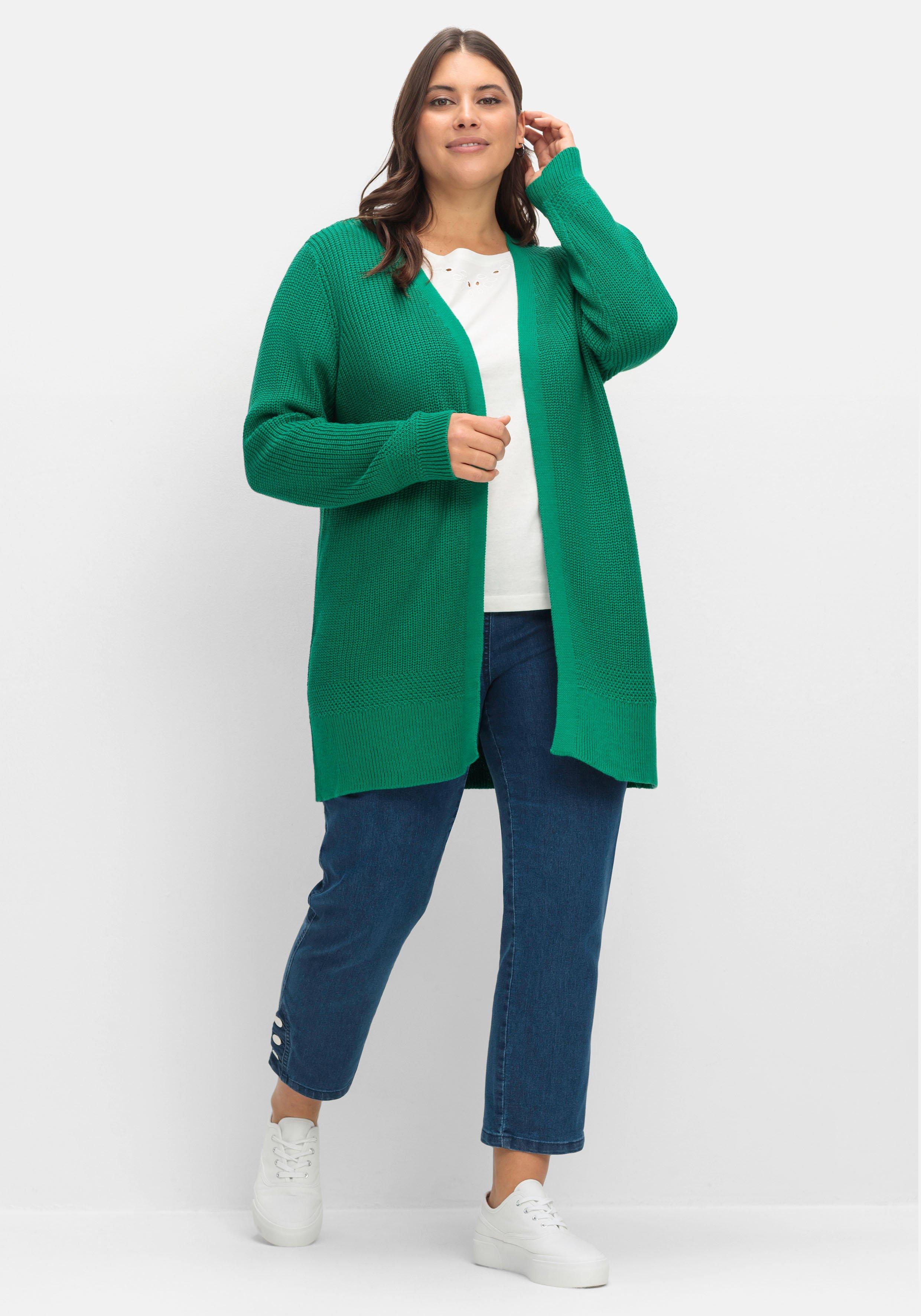 Lange Strickjacke in Grobstrick-Optik, offene Form
