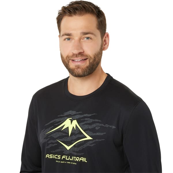 T-shirt running ASICS FUJITRAIL LOGO LS TOP BLACK/GRAPHIC GREY/SAFETY YELLOW