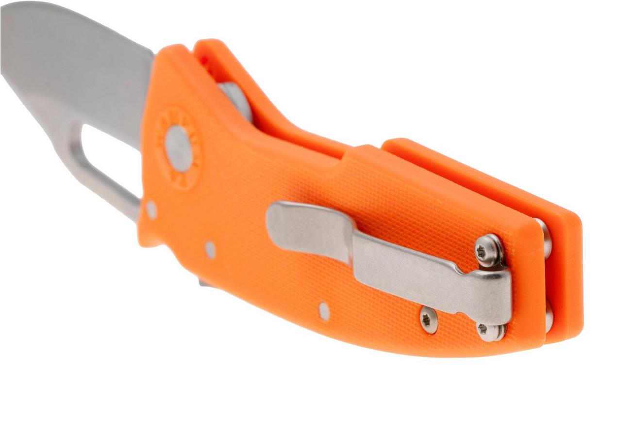 Demko Nano-Shark, NANO-10A-ORANGE GRN-CP, Stonewashed AUS-10A Clip Point, Orange GRN zakmes