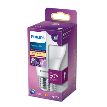 Philips LED peer E27 60W bewegingssensor mat niet dimbaar
