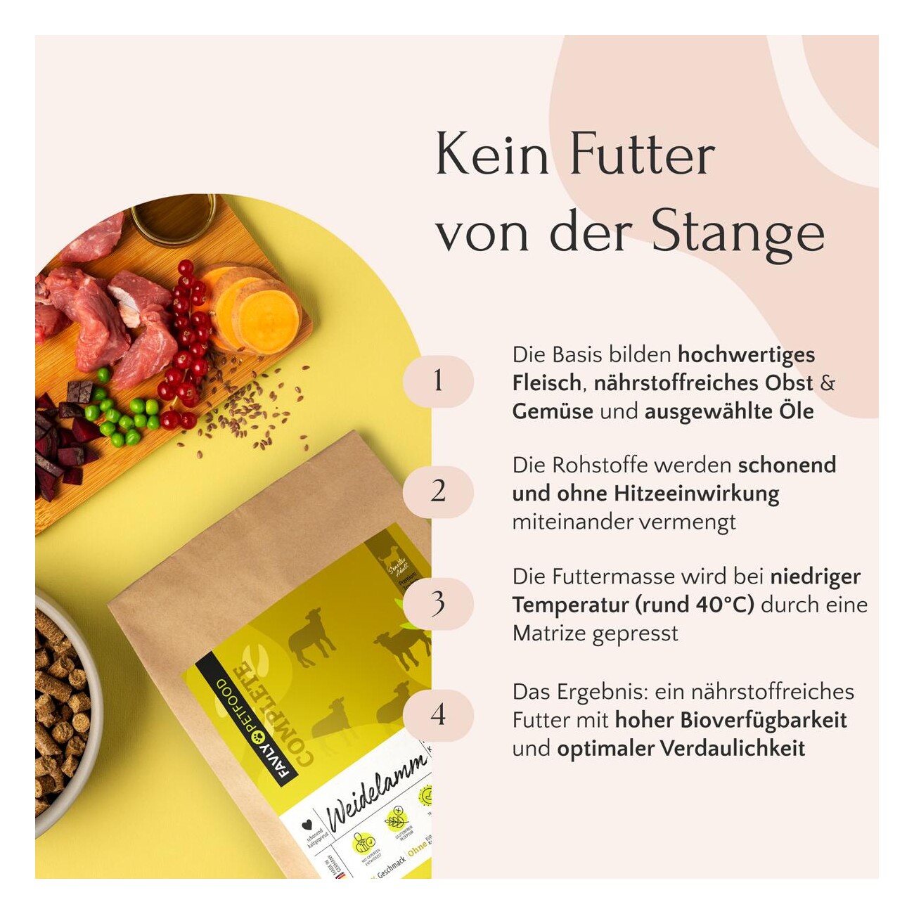 FAVLY Petfood Trockenfutter Lamm mit Karotte & Roter Beete 5 kg