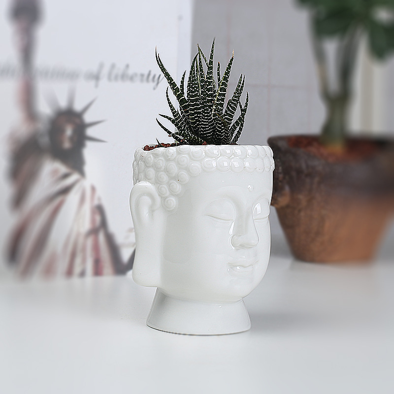 (11x10cm) Mini Keramik Blumentopf Pflanzen Vase Home Deko - Buddha Kopf