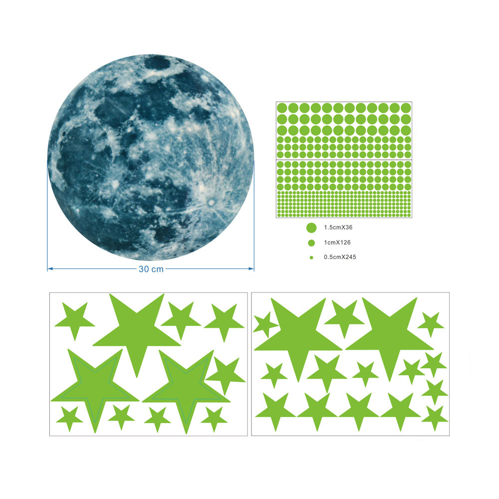 (435-tlg. Set) Leuchtsterne Fluoreszierender Mond Wandsticker Nacht Himmel fürs Kinderzimmer