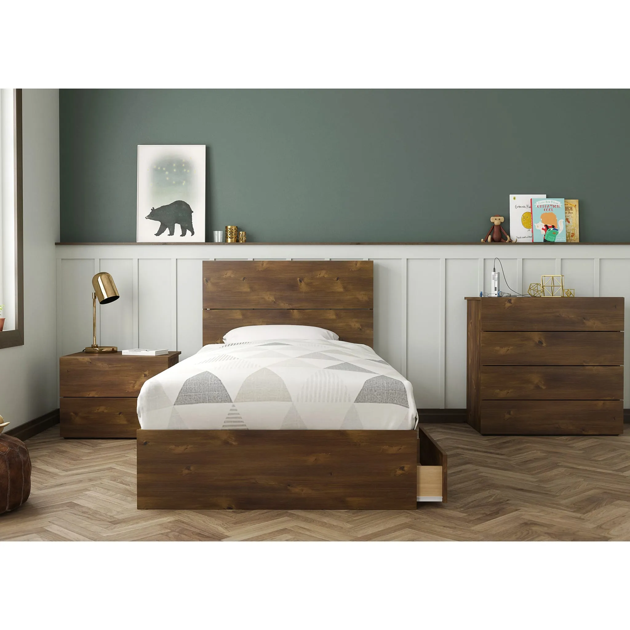 Nexera Lit Simple 3 Tiroirs Oscuro - Truffe