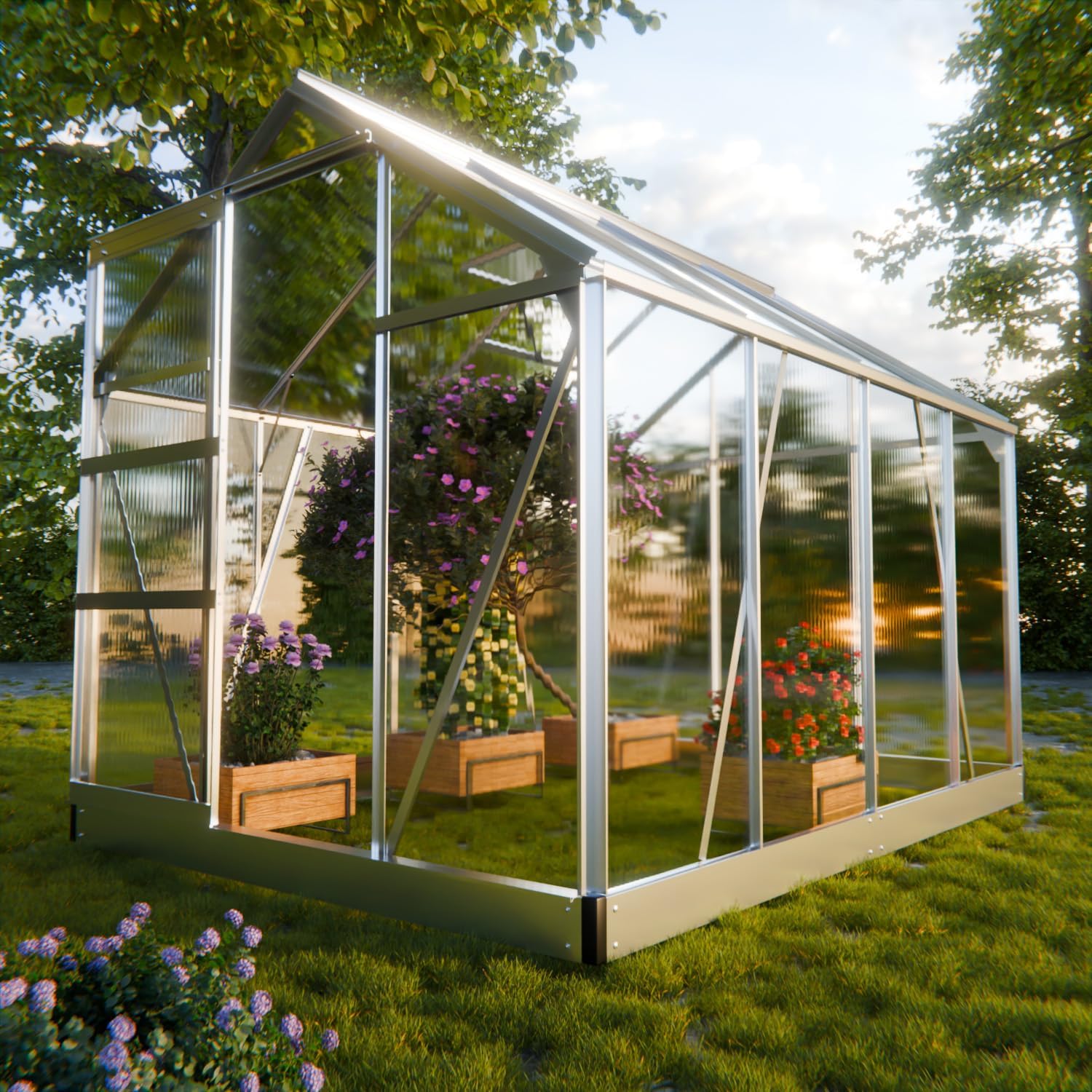 Gewächshaus Neapel 250x190cm für den Garten, Alu Frühbeet inklusive Fundament, 2 Dachfenster Treibhaus Aufzucht Pflanzenhaus Tomatenhaus 4,75m² UV-Schutz