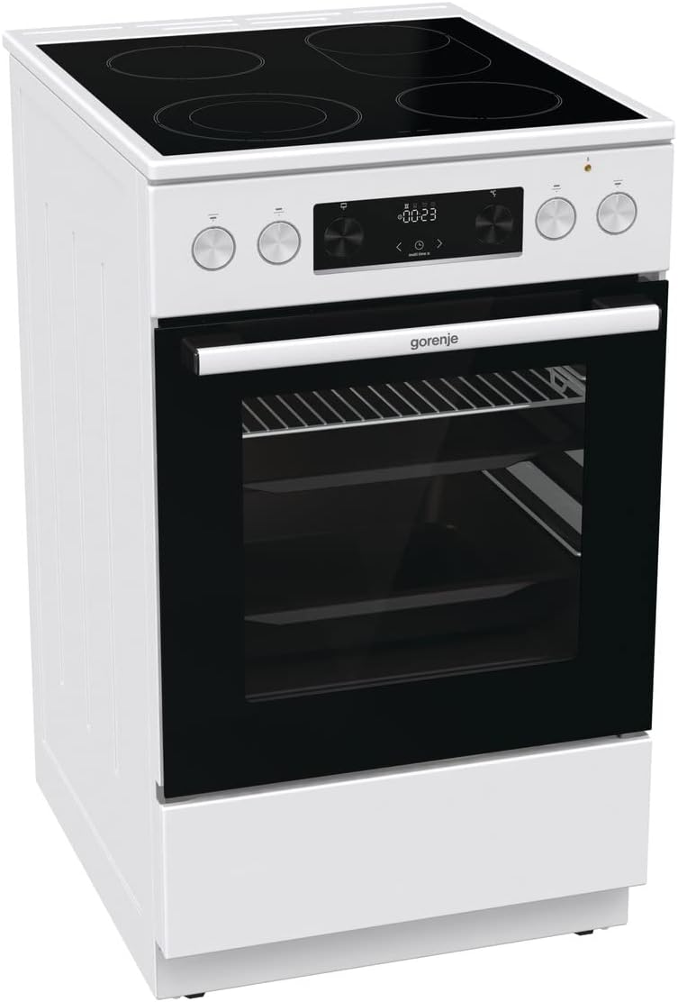 Gorenje GECS5C 60 WPA Elektro-Standherd mit Glaskeramik-Kochfeld / 50cm / 70 Liter/GentleClose/Schnellaufheizung/AirFry/ExtraSteam/Teleskopauszüge/AquaClean/weiß, 740538, 70L