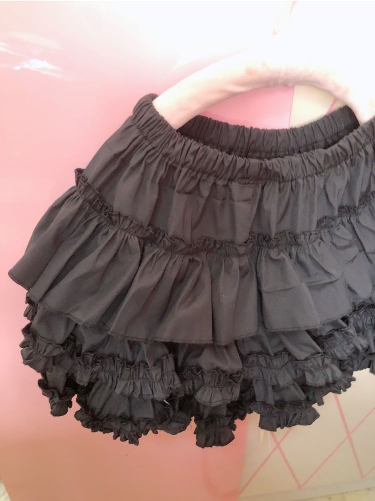 Miu B - Elastische taille, effen geplooide gelaagde skorts