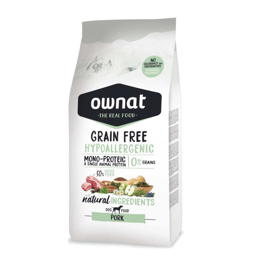 Ração Ownat Grain Free Hipoalergênica à Base de Carne de Porco para Cães