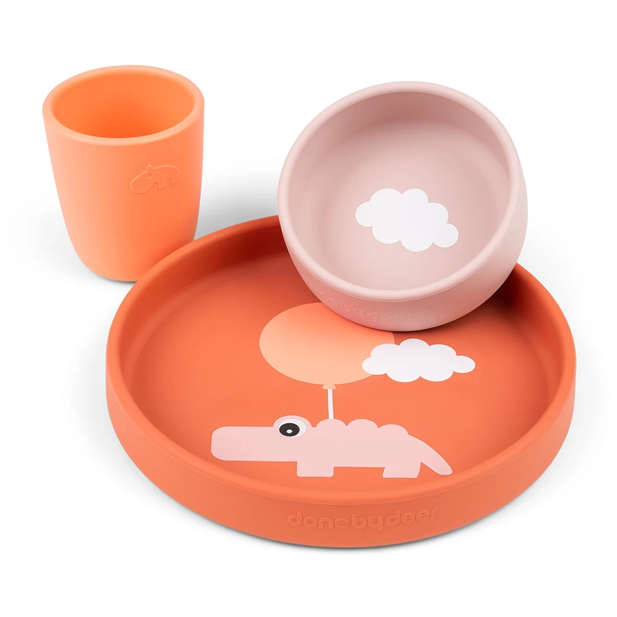 Done by Deer™ Silikon Geschirr-Set Happy clouds papaya