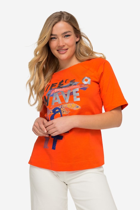 T-Shirt, Schrift-Print, Halbarm mit Raffung, OEKO-TEX MIG