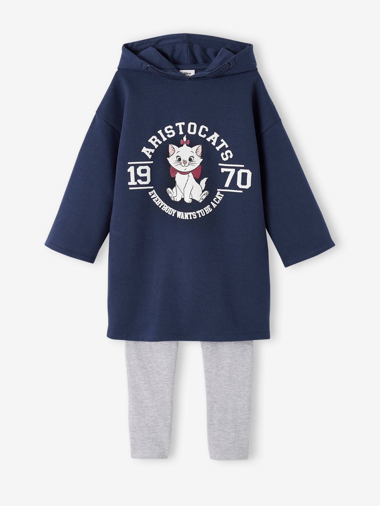 Look infantil: Vestido/blusa de moletom + leggings DS® Marie, do filme Os Aristogatos, azul marinho