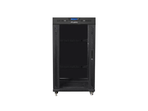Lanberg FF01 series - Rack kabinet - 600 x 800, fladpakke, med glasdør, LCD - med LCD skærm, termostat, 4 køleblæsere - fritstående - sort, RAL 9004 - 22U - 19