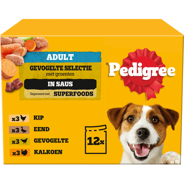 Pedigree Adult Gevogelte Selectie met Groenten in Saus 12 x 100 g
