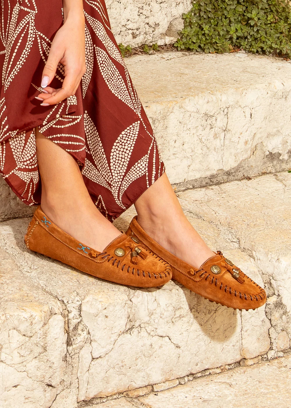 MOCASSIN FANCY DRIVER NAVAJO VELOURS CAMEL