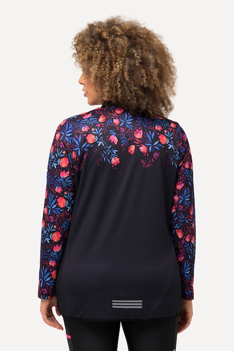 Radfahr-Trikot, Blumen, Slim, Stehkragen, Zipper, Langarm